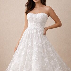 Selfie Leslie White Strapless Floral Lace Dress Size L NWT Bridal Party